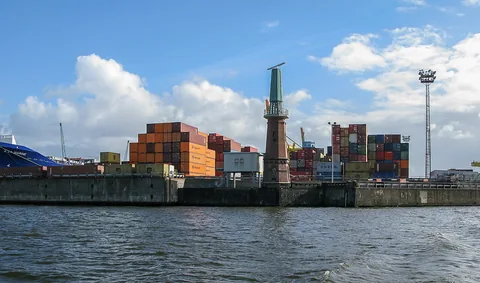 Lighthouse and radartower Ellerholzhöft , Port of Hamburg , Germany