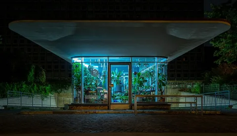Old gas station in Hamburg that is now being used as a plant shop.