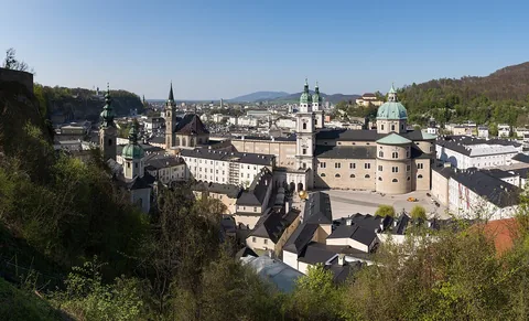 View from Festungsberg to the historic center of Salzburg , federal state of Salzburg, Austria