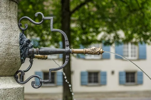 Zürich, Switzerland: Closeup of the fountain in Lindenhof